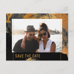 Moderne abstrakte Malerei Goldskript Foto Hochzeit Ankündigungspostkarte