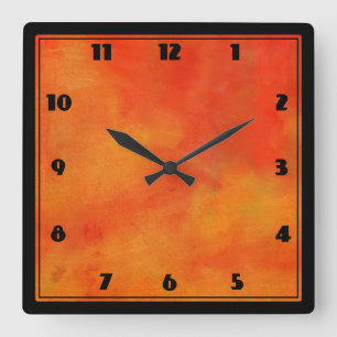 Moderne Abstrakte Malerei in Orange Quadratische Wanduhr