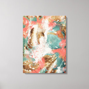 Moderne Abstrakte Malerei Korallen Aquamarin Gold  Leinwanddruck