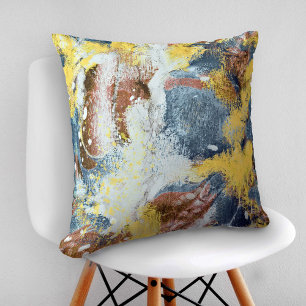 Moderne Abstrakte Malerei Mustard Aquamarin Gold W Kissen