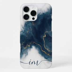 Moderne abstrakte Marmor mit Glitzer-Initialen und iPhone 16 Pro Max Hülle