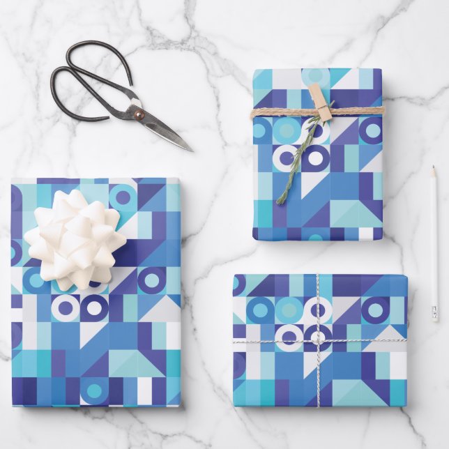 Moderne Abstrakte Minimalistische Kreise Lila Blue Geschenkpapier Set (Vorderseite)