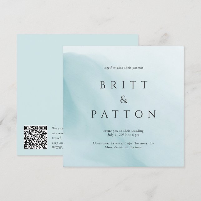 Moderne abstrakte minimalistische QR-Code-Hochzeit Einladung (Vorne/Hinten)