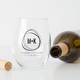 Moderne Abstrakte Monogramm-Gastgeschenk Hochzeit Weinglas Ohne Stiel