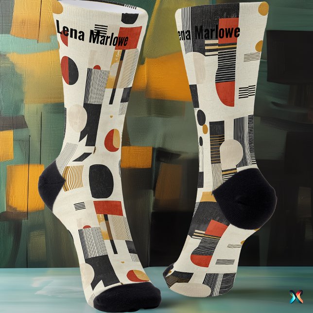 Moderne Abstrakte Muster in Beige und Rot Socken (Von Creator hochgeladen)