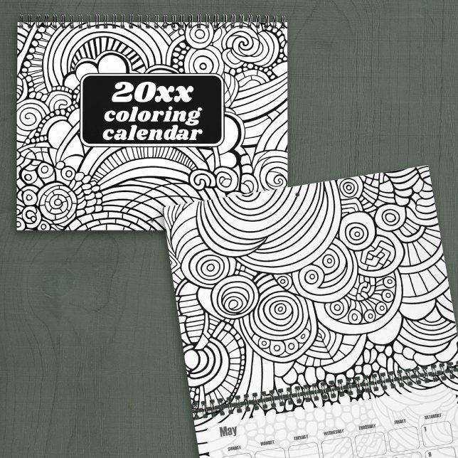 Moderne abstrakte Muster - Schwarz-Weiß-Malbuch Kalender (Coloring Calendar)