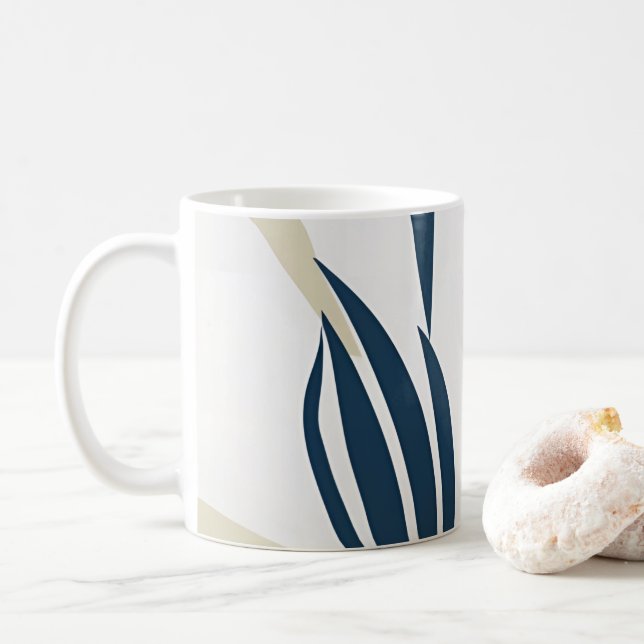 Moderne Abstrakte Navy Blue & Beige Coffee Tasse (Mit Donut)