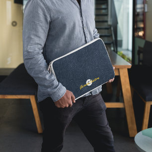 Moderne abstrakte Navy-Muster-Monogramm Laptopschutzhülle