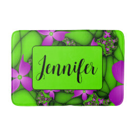 Moderne Abstrakte Neon Pink Green Art Blume Name Badematte