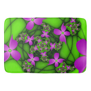 Moderne Abstrakte Neon Pink Green Fraktal Blume Badematte