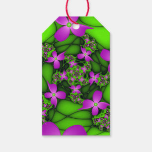 Moderne Abstrakte Neon Pink Green Fraktal Blume Geschenkanhänger
