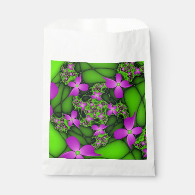 Moderne Abstrakte Neon Pink Green Fraktal Blume Geschenktütchen (Vorderseite)