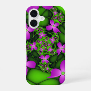 Moderne Abstrakte Neon Pink Green Fraktal Blume iPhone 16 Hülle