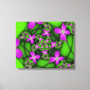 Moderne Abstrakte Neon Pink Green Fraktal Blume Leinwanddruck
