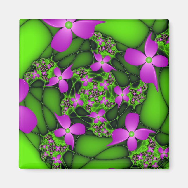 Moderne Abstrakte Neon Pink Green Fraktal Blume Magnet (Vorne)