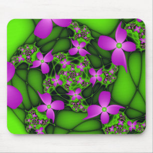 Moderne Abstrakte Neon Pink Green Fraktal Blume Mousepad