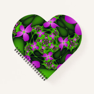 Moderne Abstrakte Neon Pink Green Fraktal Blume Notizbuch