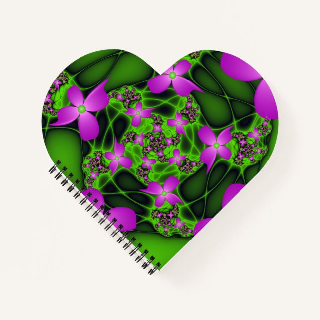 Moderne Abstrakte Neon Pink Green Fraktal Blume Notizbuch (Vorderseite)