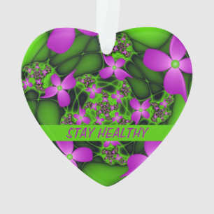 Moderne Abstrakte Neon Pink Green Fraktal Blume Ornament