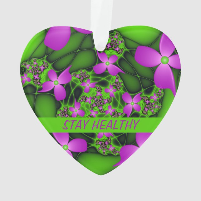 Moderne Abstrakte Neon Pink Green Fraktal Blume Ornament (Rückseite)