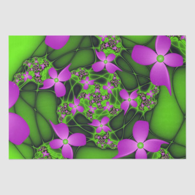 Moderne Abstrakte Neon Pink Green Fraktal Blume Seidenpapier (Vorderseite)