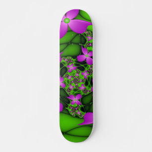 Moderne Abstrakte Neon Pink Green Fraktal Blume Skateboard