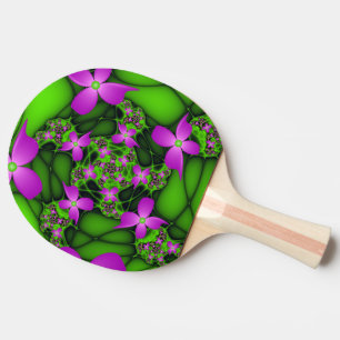 Moderne Abstrakte Neon Pink Green Fraktal Blume Tischtennis Schläger