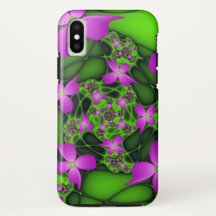 Moderne abstrakte neon-pink-grüne Fraktalblumen Case-Mate iPhone Hülle