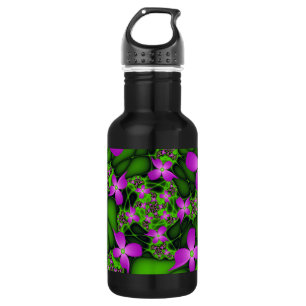 Moderne abstrakte neon-pink-grüne Fraktalblumen Edelstahlflasche