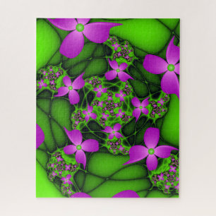 Moderne abstrakte neon-pink-grüne Fraktalblumen Puzzle