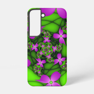 Moderne abstrakte neon-pink-grüne Fraktalblumen Samsung Galaxy Hülle