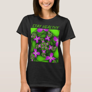 Moderne abstrakte neon-pink-grüne Fraktalblumen T-Shirt