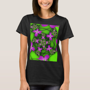 Moderne abstrakte neon-pink-grüne Fraktalblumen T-Shirt