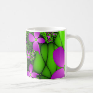 Moderne abstrakte neon-pink-grüne Fraktalblumen Tasse