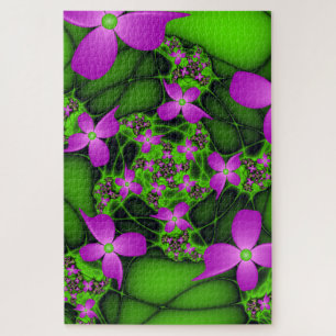 Moderne abstrakte neon-pink-grüne fraktale Blumen Puzzle