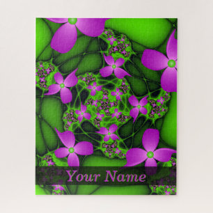 Moderne abstrakte Neon-Pink-Grüne Kunst Blumen Nam Puzzle