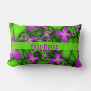 Moderne abstrakte neonrosa grüne Blumen Name Lendenkissen