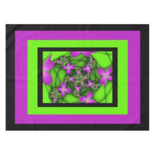 Moderne abstrakte neonrosa grüne fraktale Blumen Tischdecke