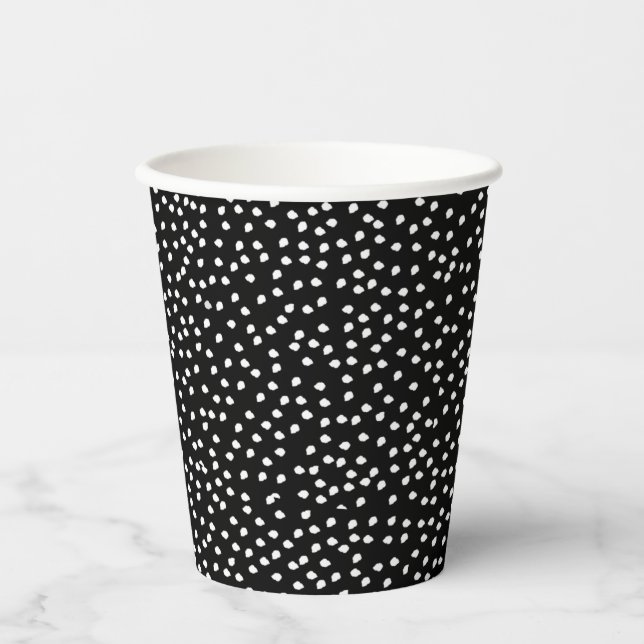 Moderne Abstrakte Niedliche Polka Dot Black und Wh Pappbecher (Vorderseite)
