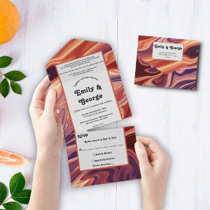 Moderne Abstrakte Ölgemälde in Lava Minimale Hochz All In One Einladung