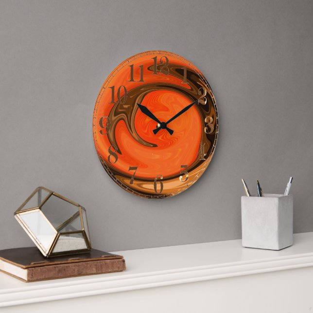 Moderne Abstrakte orange-braune Sonnenschutzmauer Große Wanduhr (Büro)