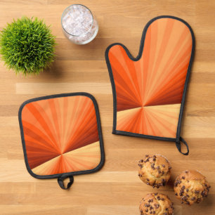 Moderne abstrakte orange rote Vanille-Grafik Frakt Ofenhandschuh & Topflappen-Set