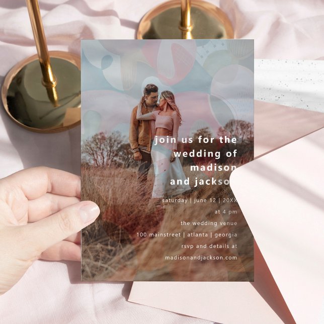 moderne abstrakte Overlay-Foto Hochzeit Einladung (modern abstract colorful overlay photo wedding invitation)