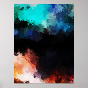 Moderne Abstrakte Paint Spritzers Black Orange Blu Poster