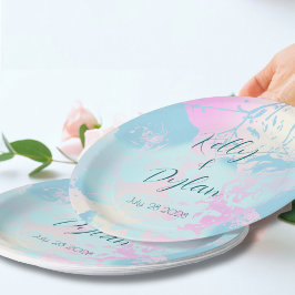 Moderne abstrakte Pastell-Hochzeit Pappteller
