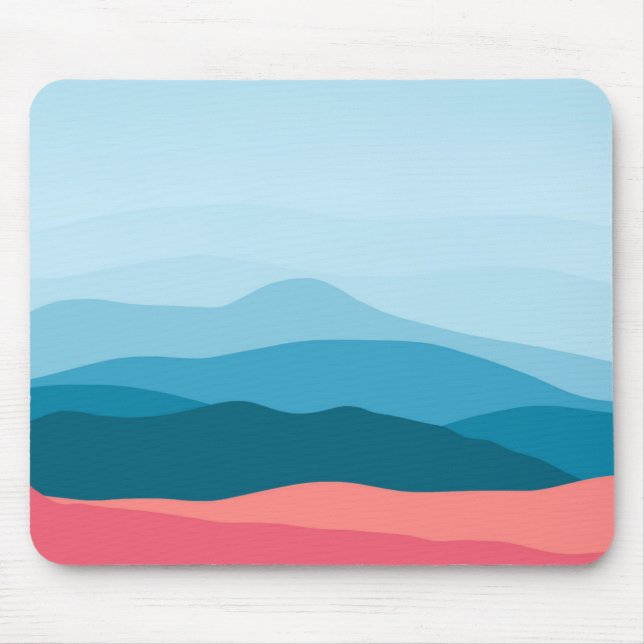 Moderne abstrakte Pastellblaue rosa Berge Mousepad (Vorne)
