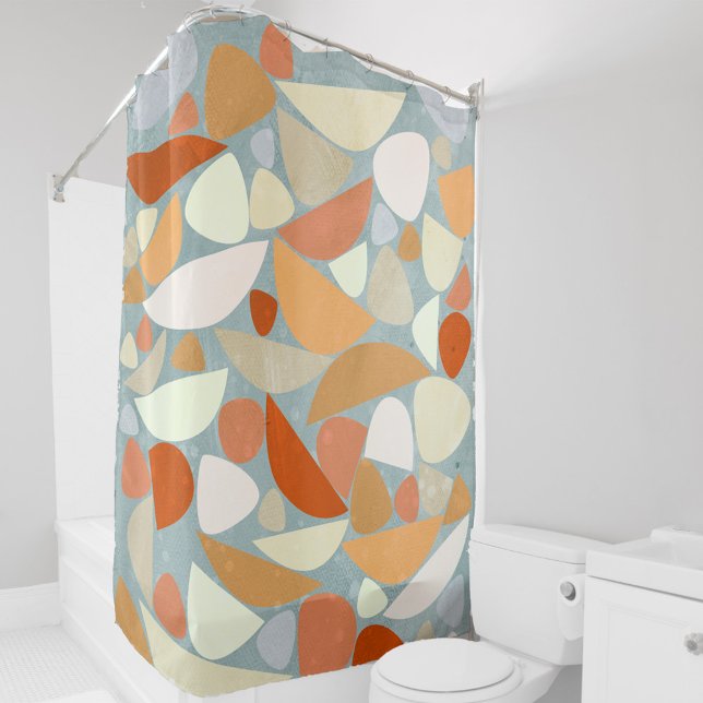 Moderne Abstrakte Pastellgeometrie Duschvorhang (Modern abstract shapes orange cream peach sea foam teal art shower curtain)