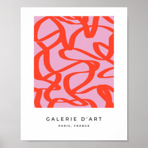 Moderne abstrakte Pinselformen in rosa Retro-Linie Poster