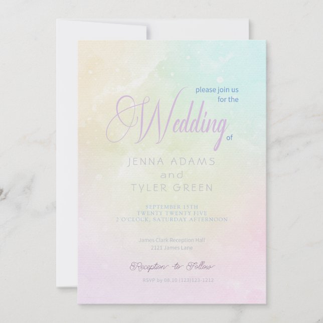 Moderne Abstrakte Rainbow Pastel Wedding Einladung (Vorderseite)