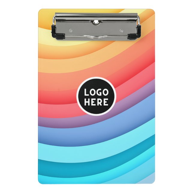 Moderne Abstrakte Regenbogenwellen mit Ihrem Logo Mini Klemmbrett (Vorderseite)